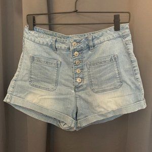 Light Wash, High Rise Jean Shorts w/ Buttons